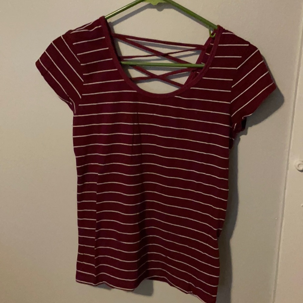 Burgundy with white thin strips